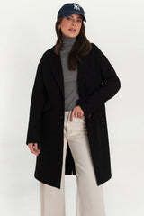 Abrigo largo con solapa botón contraste