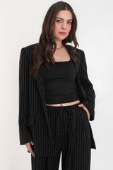 Blazer abierto de rayas fit recto manga larga