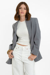 Blazer cruzado de rayas oversized manga larga