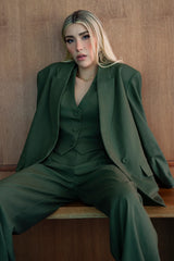 Blazer fit oversized cruzado de lino con solapa