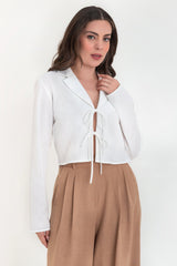 Blusa corta escote con solapa lazos