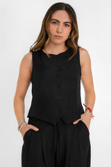 Blusa corta fluida de fit recto sin mangas botones