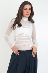 Body de mesh con plisados cuello alto