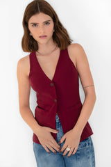 Chaleco ajustado de escote v con botones