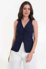 Chaleco ajustado de escote v con botones