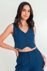 Chaleco corto botones de contraste lazo espalda