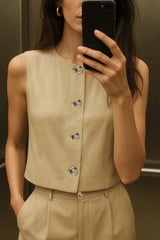 Chaleco corto de fit recto con hombreras