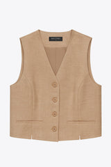 Chaleco corto de fit recto pinzas frontales con aberturas