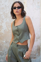 Chaleco corto recto de escote redondo