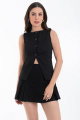 Chaleco de corte en a con botones cuello redondo