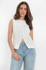 Chaleco de fit recto cuello redondo botones