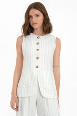 Chaleco de rayas botones en contraste fit recto