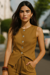 Chaleco recto con pinzas botones en contraste