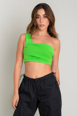 Crop top de un hombro plisados frontales