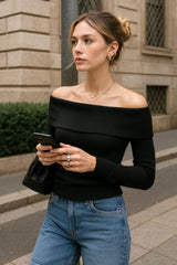 Jersey canalé de hombros descubiertos