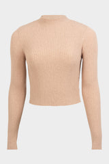 Jersey corto canalé de cuello mock seguido