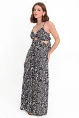 Maxi vestido estampado escote v con cut out