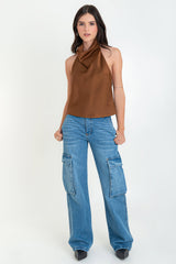 Pantalón cargo wide leg de denim