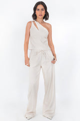 Pantalón de lino fit wide leg tiro alto