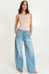 Pantalón de denim wide leg con pinzas