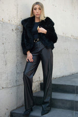 Pantalón de efecto piel fit recto tiro alto