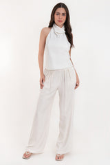 Pantalón de lino wide leg con pinzas cintura alta