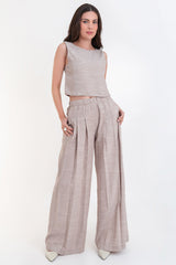 Pantalón fit palazzo de cintura alta elástica con pinzas