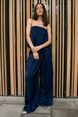 Pantalón fit palazzo tiro alto con pinzas frontales