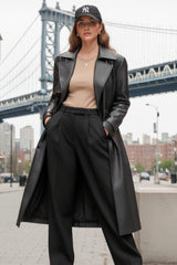 Pantalón fit wide leg pinzas con raya frontal