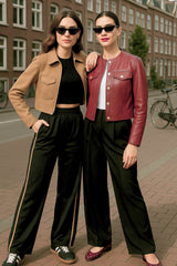 Pantalón fluido fit recto raya lateral contraste