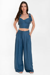 Pantalón fluido wide leg tiro alto con jareta