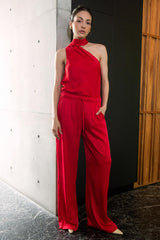 Pantalón satinado de fit recto con jareta frontal