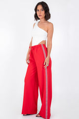 Pantalón wide leg cintura elástica con jareta raya