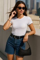 Short de denim mom fit tiro alto