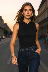 Top Mia cuello fluido con plisados