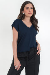 Top oversized cuello v manga corta