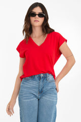 Top oversized cuello v manga corta