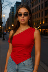 Top Stevie asimétrico con plisados