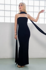 Vestido maxi strapless ajustado con choker