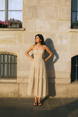 Vestido midi de lino tirantes con nudo