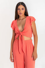 Blusa nudo escote manga con olanes