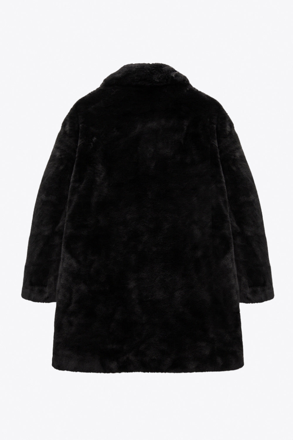 Abrigo largo abierto de fit recto, con solapa, manga larga y bolsillos frontales.