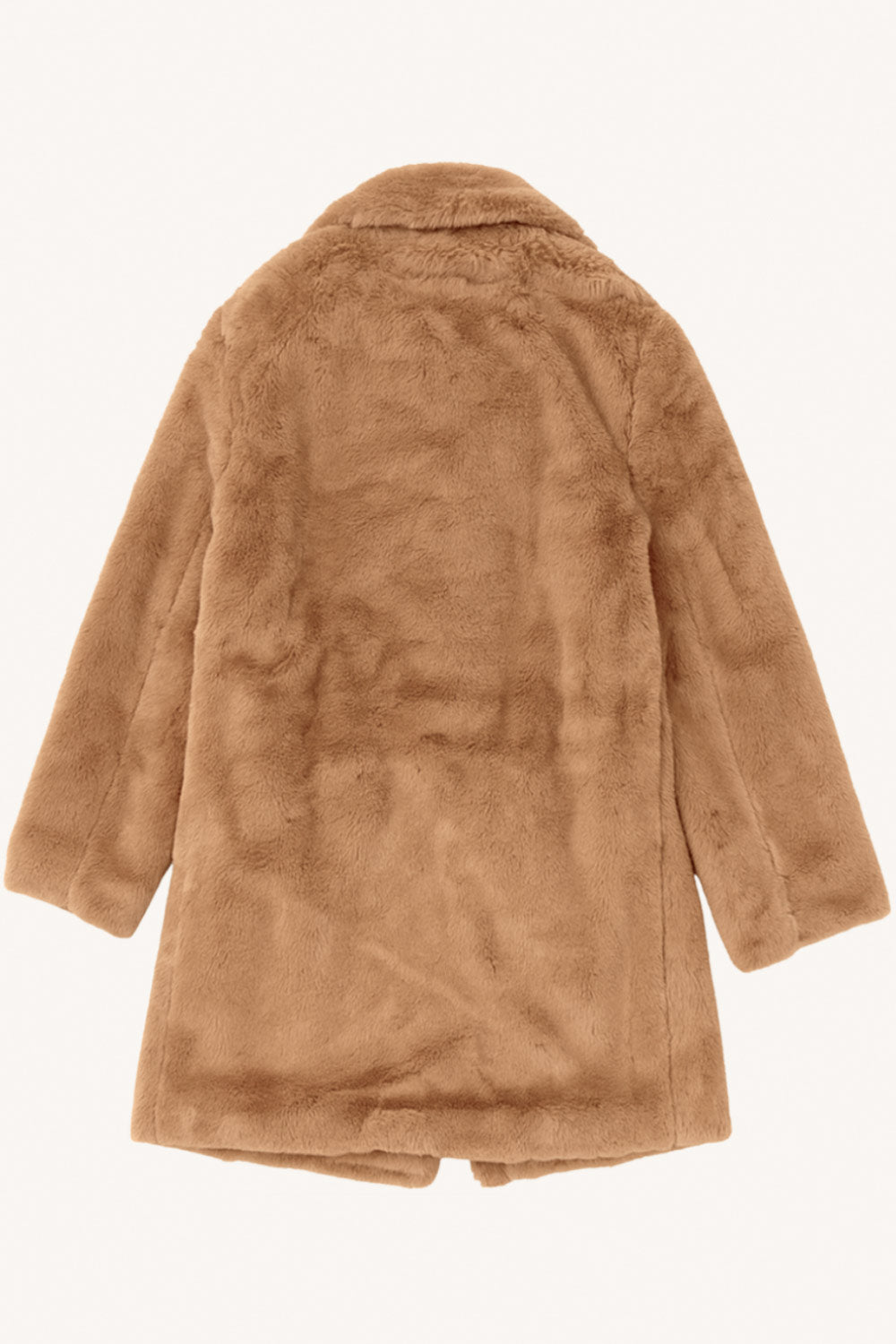 Abrigo largo abierto de fit recto, con solapa, manga larga y bolsillos frontales.