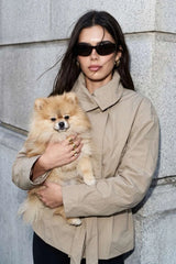 Short straight trench coat with belt and buttons