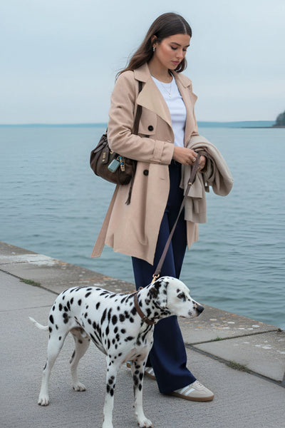Abrigo trench corto de fit recto, con solapa, bolsillos delanteros con vivos, detalle de bata frontal con botón decorativo y trasera. Manga larga con trabilla en puños, cinturón amarrable del mismo tejido y cierre frontal con doble cruce de botones en contraste.
