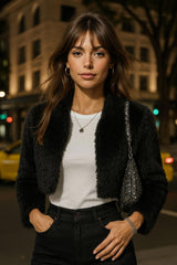 Blazer corto abierto de efecto pelo