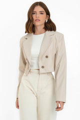 Blazer corto efecto piel botones en contraste