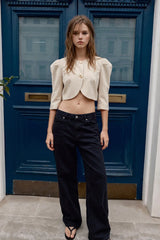 Cropped blazer with puff sleeves and buttons