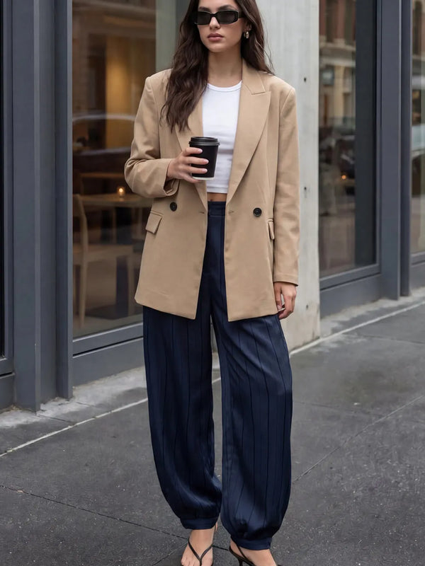 Blazer cruzado con hombreras fit oversized