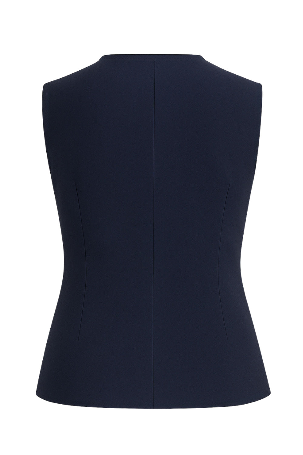 Blusa de fit ajustado, cuello redondo, sin mangas y cierre frontal con lazos amarrables. Detalle de bajo curveado frontal.